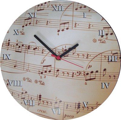 Relogio MDF Adesivado redondo de parede branco c/ partitura