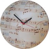 Relogio MDF Adesivado redondo de parede branco c/ partitura