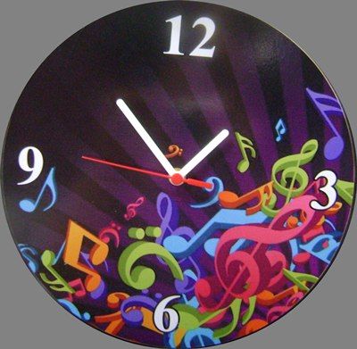 Relogio MDF Adesivado redondo de parede branco c/ notas colo